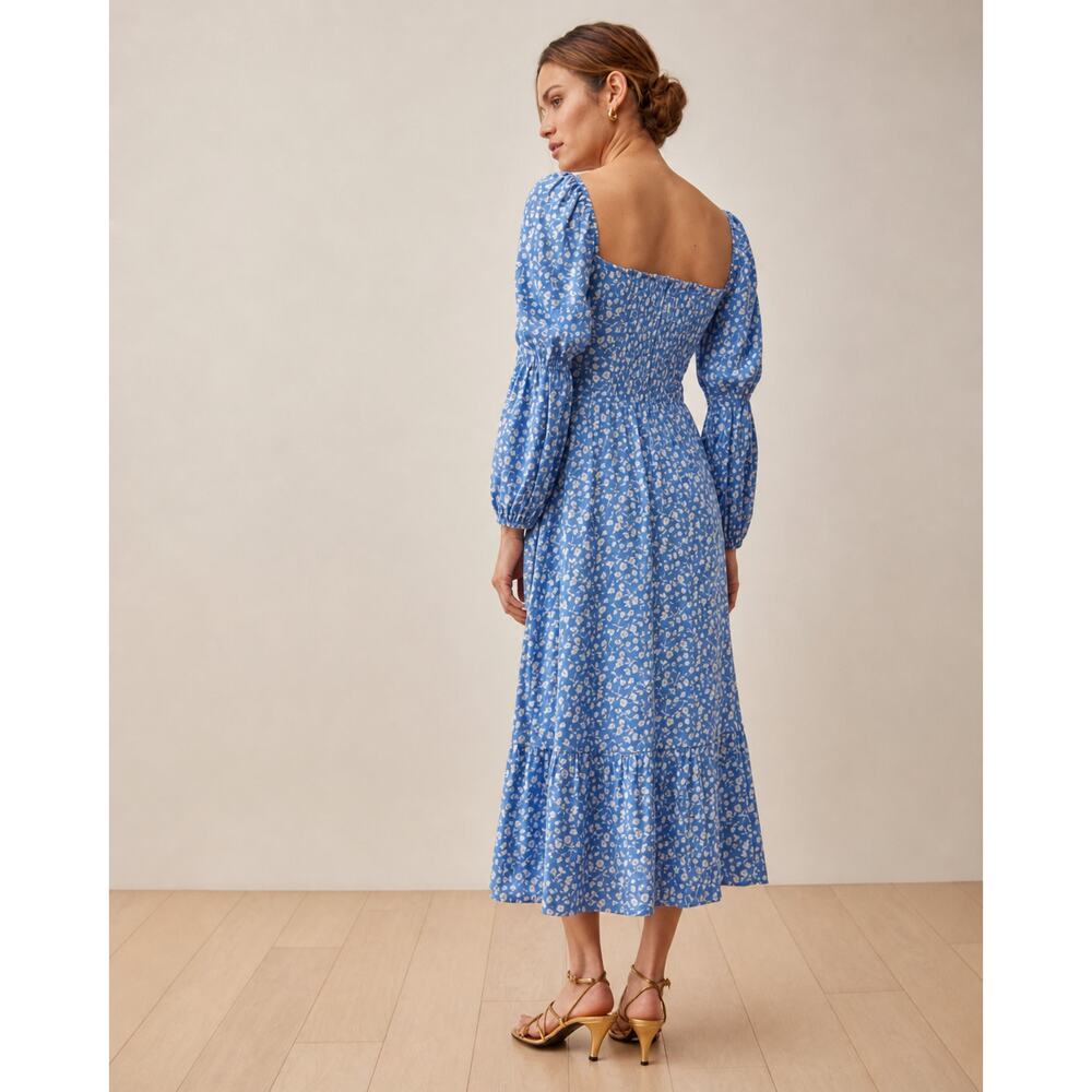 Reformation Mica Floral Longsleeve Midi Dress Blue Sz 0P - Picture 8 of 8